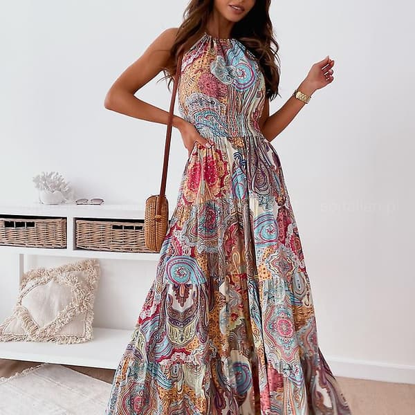 Boho sommerkjoler til kvinder til bryllupsfest, maxikjole BLUE XL