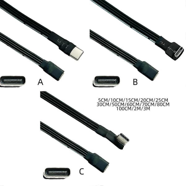 USB C Han til USB C Hun Forlængerkabel 90 Graders Fladt USB C Kabel 18W Opladning Dataoverførsel 480Mbps side bend 0.05m