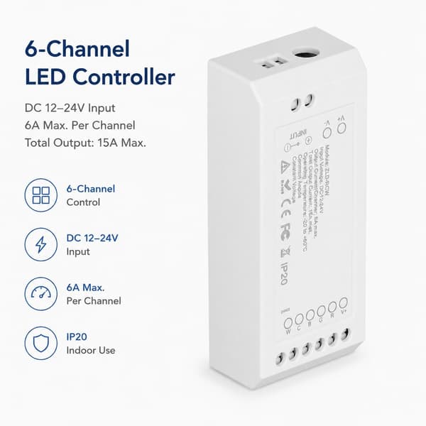 Zigbee LED Strip Controller, RGB+CW, DC12-24V, Smart Home, App-styring
