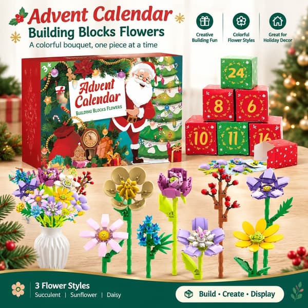 Julblombukett byggklossar blindbox, jultomtemodell, i lager