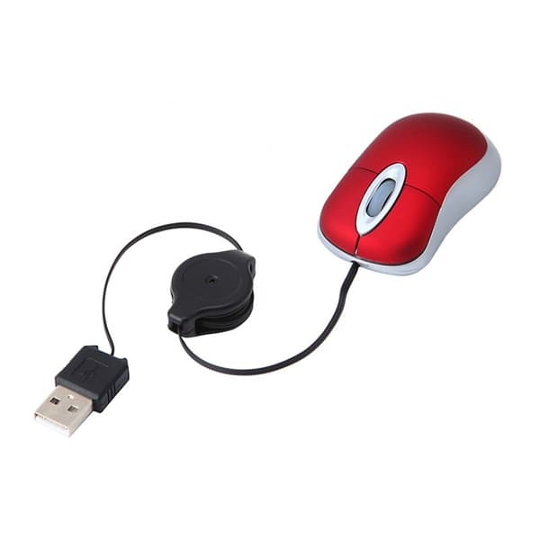 Mini udtrækkelig mus, rød, kompakt bærbart design, kablet USB, til rejser