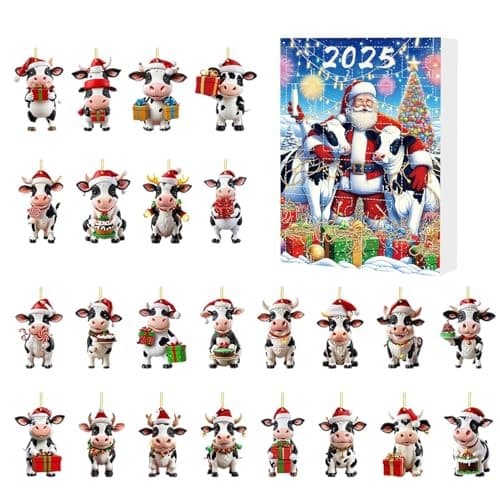 24-dagars nedräkningskalender med ko-tema, adventskalender i akryl, stil D
