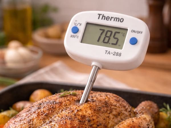 Digitalt køkkentermometer med probe, rustfrit stål, LCD-display, op til 300°C