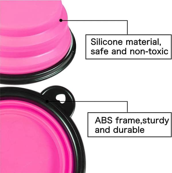 Sammenklappelig bærbar hundeskål til katte og hunde, foder- og vandskål til kæledyr med karabinhage Pink Medium(650ML)