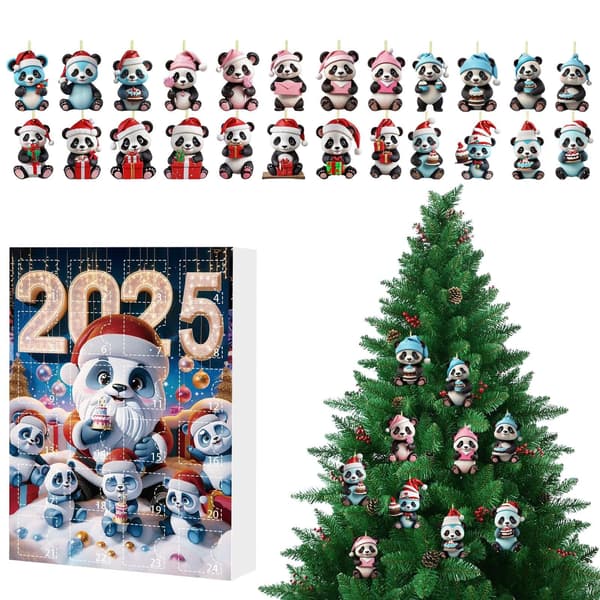 Julepanda-adventskalender 24-dagers, 2D akryl panda-sjarm nedtelling, stil C