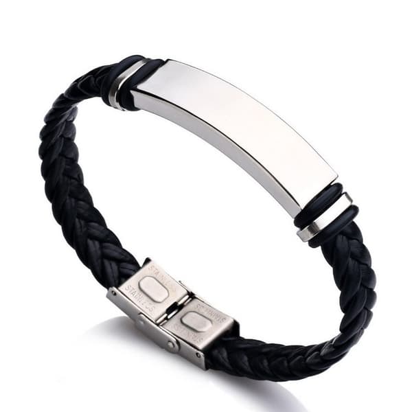 Flätat Armband, Svart, Rostfritt Stål & PU-läder, 20cm, Unisex