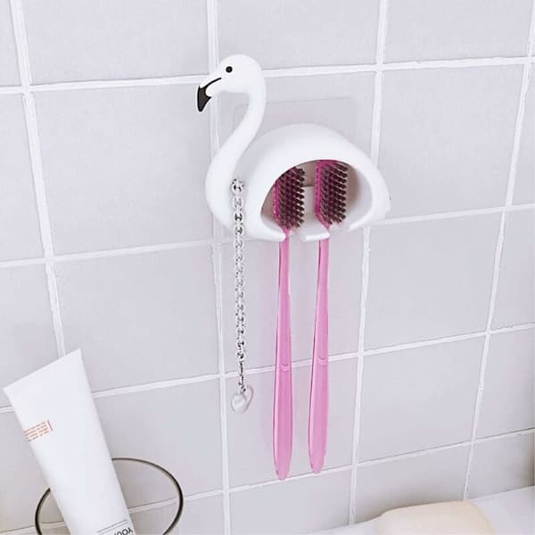 Tandborsthållare väggmonterad i ABS-plast av hög kvalitet, förpackning med 2 Aquaforge (vit och rosa)