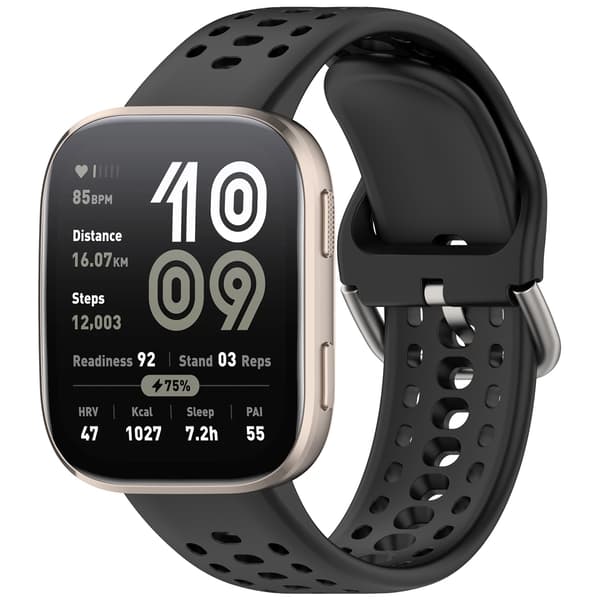 Silikoneurrem til Amazfit Bip 6 A2435, Blød Fleksibel Erstatningsrem, Sort Black