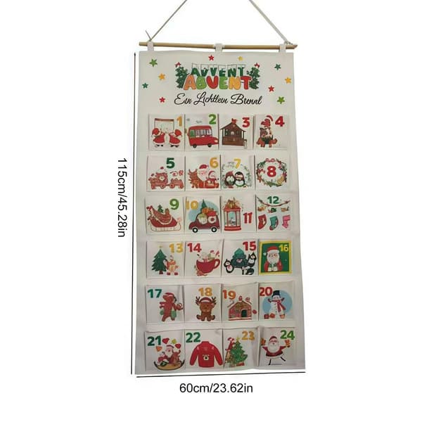 Julkalender i tyg med 24 fickor, hängande godispåsar, 60x115cm
