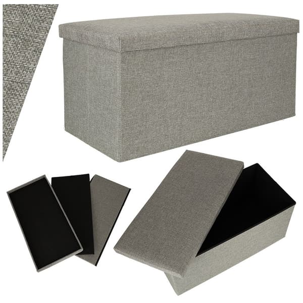 Vikbar förvaringspuff, grå, 76x38x38cm, skumsits, fotpall, extra sittplats