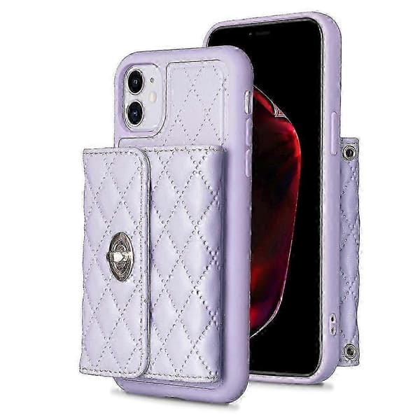Horisontellt iPhone 11-plånboksfodral med metallspänne och rombisk läderdesign