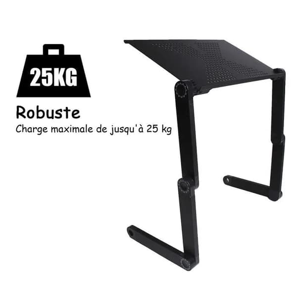 Sammenklappeligt Laptop Stativ, Sort Aluminium, 360° Justerbart, Sengbord, Computerstativ