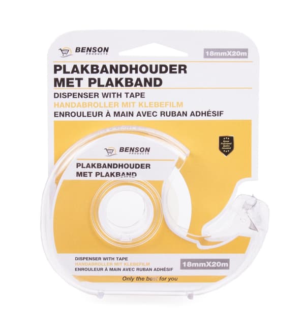 Tejpdispenser med tejp, 18 mm x 20 m, transparent, kontor & hem