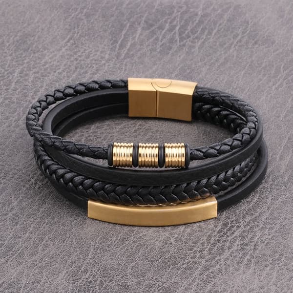 Punk Lær Tau Armbånd, Rustfritt Stål, 19 cm, Menn Kvinner