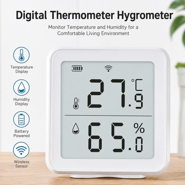 WiFi Temperatur- og Fugtighedssensor, Tuya Smart Life App, Indendørs Hygrometer Termometer