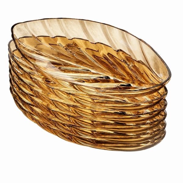 Lövformad fruktfat, transparent guld, 6-pack, plast, snackbricka för hem och vardagsrum