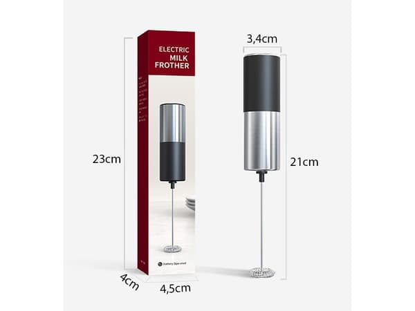 Elektrisk Mini Mælkeskummer, Batteridrevet, Rustfrit Stål, til Kaffe, Varm & Kold Mælk