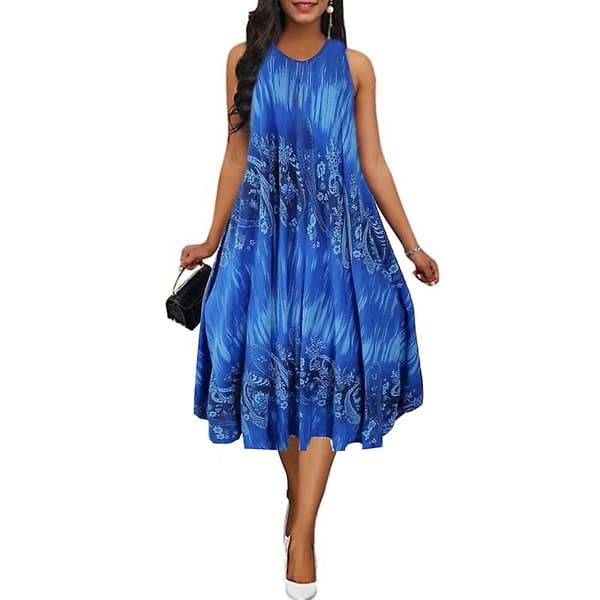 Blommig Tie-dye Sommarklänning för Dam Sapphire-blue XXL