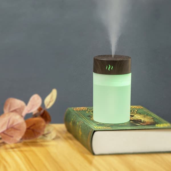 Mini luftfugter 260ml, USB 5V, farverigt LED natlys, træåre, til soveværelse kontor bil, mørk træåre
