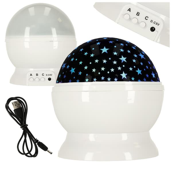 Stjerneprojektor til børn, Galaxy Natlampe, USB/Batteri, Farverige Stjerner, Roterende, Børneværelse
