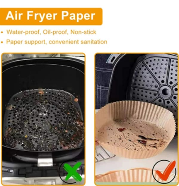 Engångspappersfoder för Air Fryer, 100-pack, brun, 23 cm, bakplåtspapper, fettsäkert