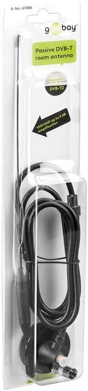 Indendørs DVB-T2 HD Antenne, Omnidirektionel, Sort, til Digitalt TV & DAB, 1,5m Kabel