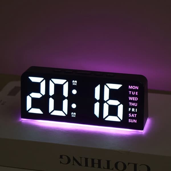 LED digital vekkerklokke med store tegn, datovisning, stemningslys, multifunksjonell bordklokke Gh8035 white shell red light