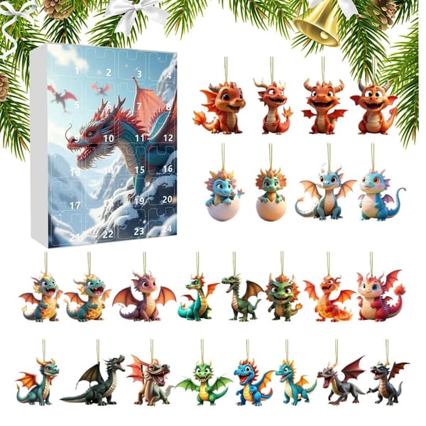 Dinosaur Adventspynt, Akryl Juletrepynt, Festlig Nedtelling C