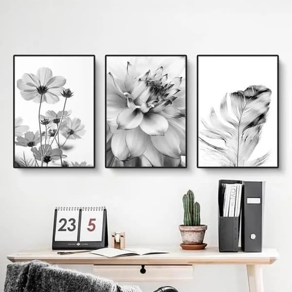 Sorte og hvide sommerfugle mælkebøtteblomster plakat, 40x50cm, Uindrammet vægkunst