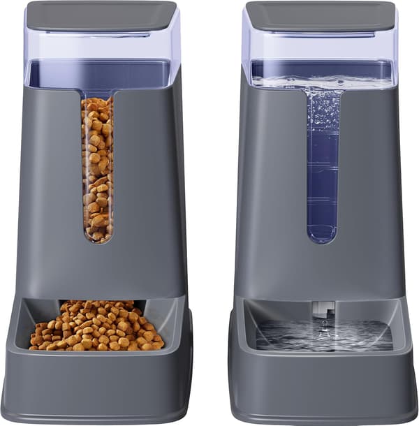 Automatisk kæledyrsfoder- og vanddispensersæt til små/mellemstore kæledyr, rejseforsyning, foder- og vanddispenser til hunde/katte. deep gray