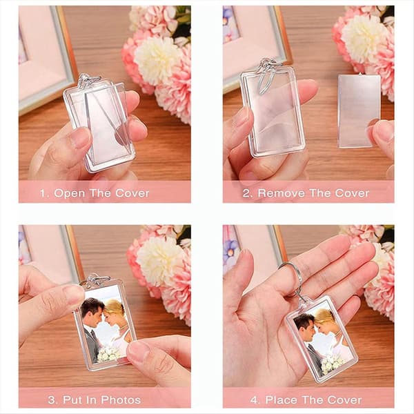 Fotoram Nyckelringar, Transparent, 8-pack, Plast, DIY Bild Nyckelring Hänge, Present till Nycklar & Väskor