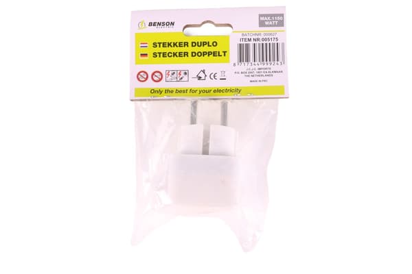 AC-strømadapter, 5A 250V 1150W, IP20, Dobbeltkontakt
