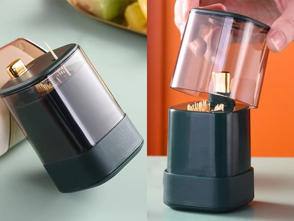 Automatisk tandpetardispenserlåda, grön, tryckknapp, köksbänksorganisatör