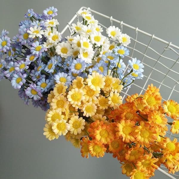 Kunstig Silke Tusenfryd Blomst, Kamille Krysantemum, Bryllupsfotodekorasjon, Hjem Blue 9-fork Daisy