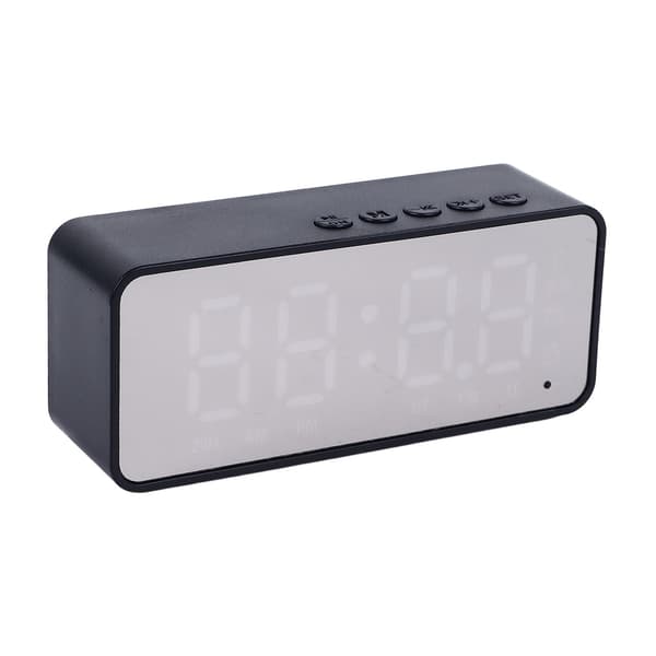 Spegelväckarklocka Bluetooth-högtalare, uppladdningsbar digital, för sovrum vardagsrum kontor, svart