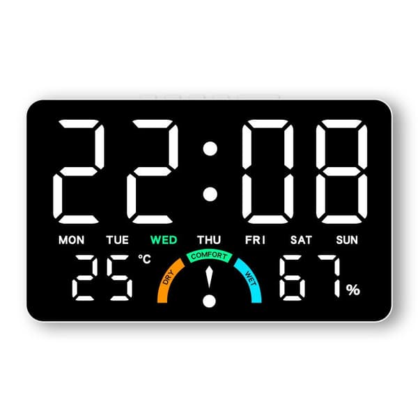 LED digital väckarklocka med temperatur och luftfuktighet, stor skärm, väggmonterad eller bordsmodell, multifunktionell Gh9007 white shell white light