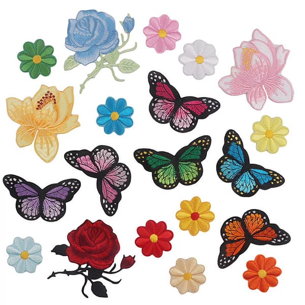 Blomster Sommerfugl Strygemærker, 20 Stk. Sy Broderi Applikation til DIY Jeans Jakker Tasker