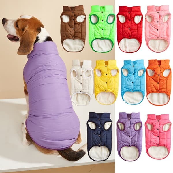 Hundevest i bomull, varm ensfarget knappevest for små og mellomstore hunder