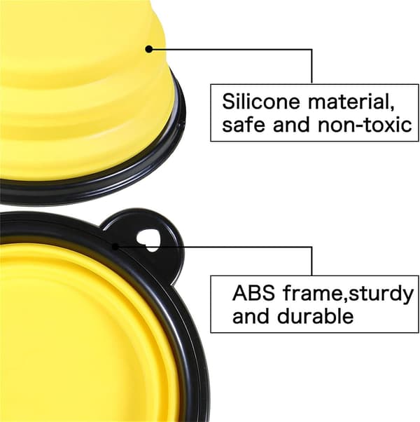 Sammenklappelig bærbar hundeskål til katte og hunde, foder- og vandskål til kæledyr med karabinhage Yellow Medium(650ML)