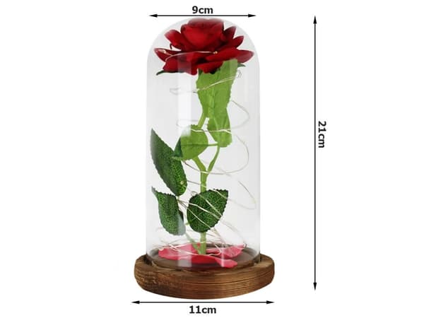 Rød LED Rose i Glas, Kunstig Blomst med Lys, Gave til Kvinder, Boligindretning