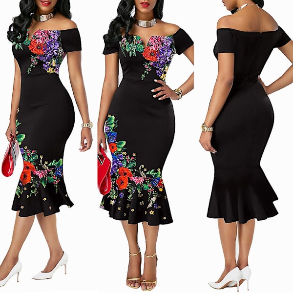 Lang elegant kjole til kvinder, one shoulder, elegant aftenkjole til kvinder black M