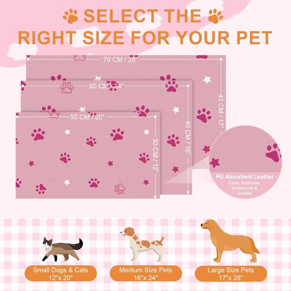 Absorberende vandtæt kæledyrsfodermåtte i gummi til hunde og katte, gulvmåtte til mad- og vandskåle. Pink Star 30×50 cm
