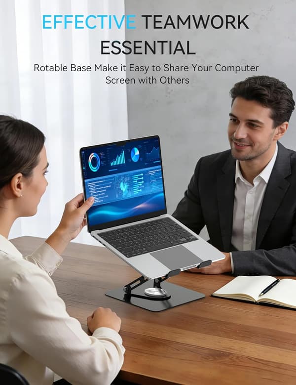 360° Roterende Laptopstander, Ergonomisk Metal Computer Riser, Justerbar Højde, Sammenklappelig, Ventileret, til 10-15.6\" Laptops - Sort