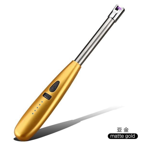Bærbar elektrisk vindlighter, genopladelig, batteriindikator, mat sølv, til camping BBQ pseudo gold