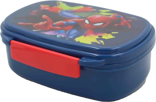 Spiderman matboks med bestikksett, plast, 18x12x6 cm