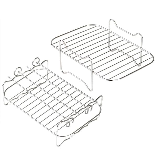 2 stk. Airfryer-rist, 304 rustfrit stål dehydrator-rist med 4 grillspyd til 8QT dobbeltkurv