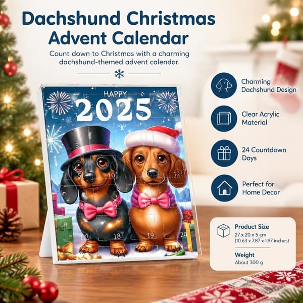 Dachshund julekalender, stil C, akryl nedtellingdekorasjon for hjemmet