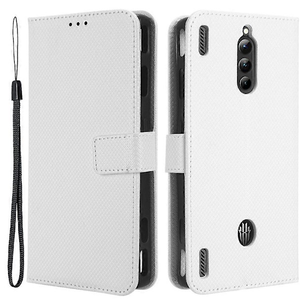 Til ZTE nubia Red Magic 8 Pro+ 5G / Red Magic 8 Pro 5G Diamanttekstur PU Læder Stand Cover Shell Flip Wallet Telefonetui[HK] White