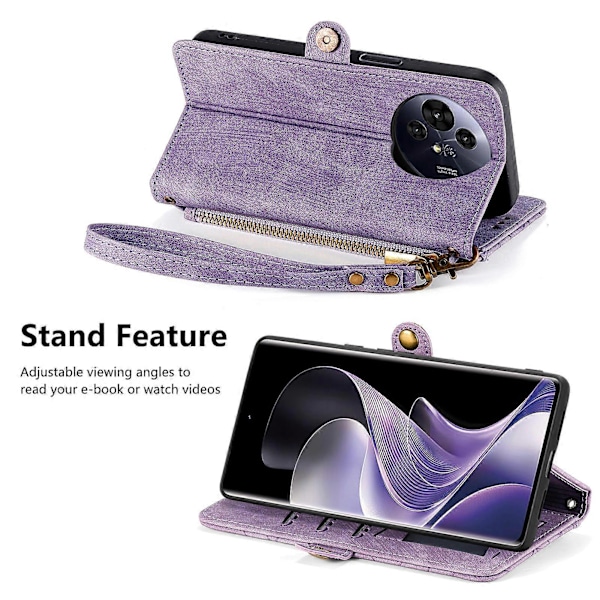 För TCL 50 Pro Nxtpaper 5G Fodral Plånbok med Dragkedja Geometriska Linjer Läder Telefonskal [HK] Light Purple