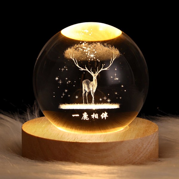 LED Krystal Bordlampe USB 3D Måne Galaxy Globe Natlampe Børn Julepynt Gave[hk] deer
